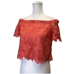 White House black market Off-The-Shoulder lace crop Blouse orange short sleeve
